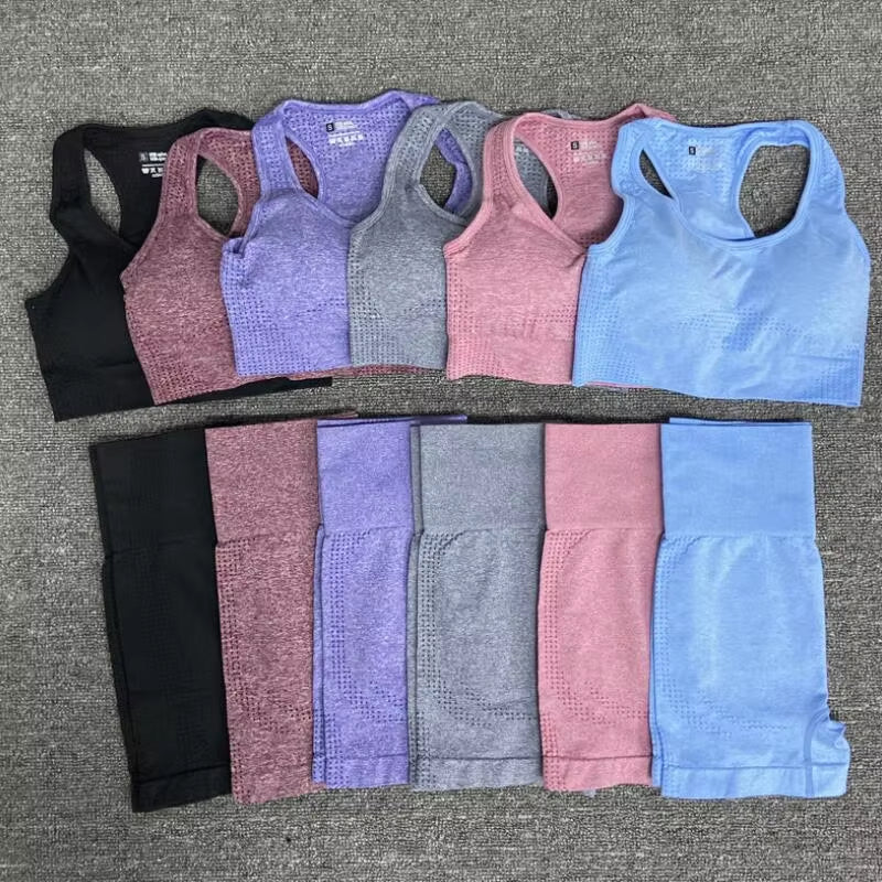 New Style 2Pcs/Set Women Seamless Leggings Yoga Set Gym Clothes Sports Bra Fitness Top High Waist Sports Suits Sports Shorts+Bra